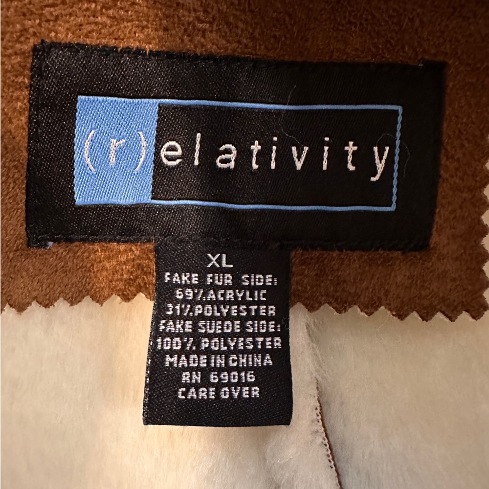 Relativity Rich Brown Faux Suede Sherpa Style Button Front Jacket XL - Picture 3 of 12